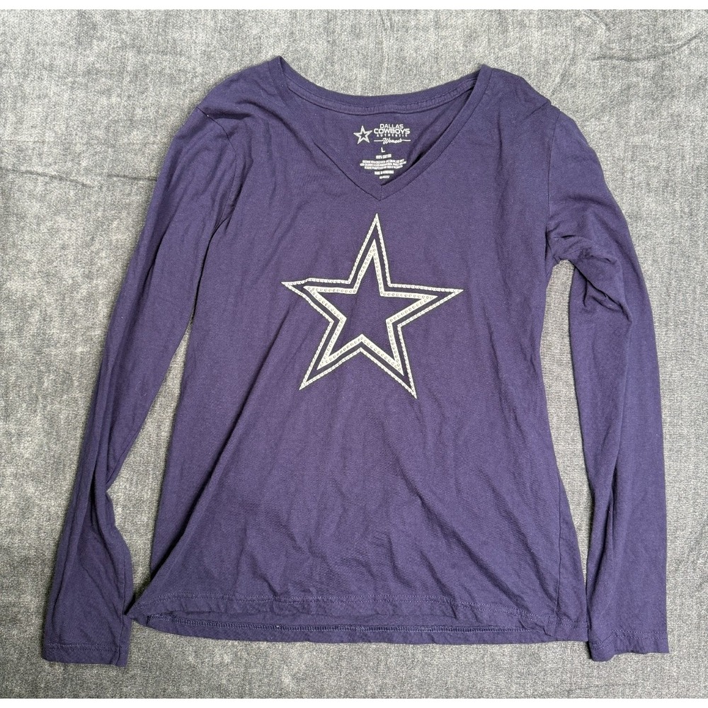 Dallas Cowboys Womens Long Sleeve V Neck Shirt Purple Size Large NFL Tee